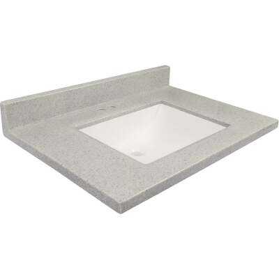 Modular Vanity Tops 31 In. W x 22 In. D Pewter Cultured Marble Vanity Top with Rectangular Wave Bowl