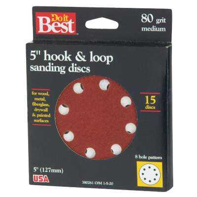 Do it Best 5 In. 80-Grit 8-Hole Pattern Vented Sanding Disc with Hook & Loop Backing (15-Pack)